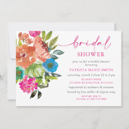 ブライトピンクオレンジフローラブライダルシャワー 招待状