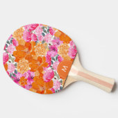 ブライトピンクオレンジ鮮やかフローラカスタムモノグラム 卓球ラケット (横)