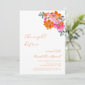 ブライトピンクオレンジ鮮やかフローラリハーサルディナー 招待状 (スタンド正面)