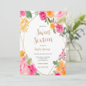 ブライトピンクカラフルフローライラストレーションスウィート16 招待状 (スタンド正面)