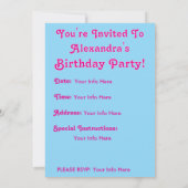 ブライトピンクキュートユニコーン誕生日招待状 招待状 (裏面)