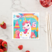 ブライトピンクキュートユニコーン誕生日 スタンダードカクテルナプキン (インサイチュ)