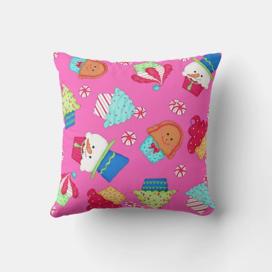 ブライトピンククリスマスカップケーキアートホーム飾ズ クッション (裏面)