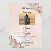 ブライトピンククリーム結婚フローラ記念日 招待状 (正面/裏面)