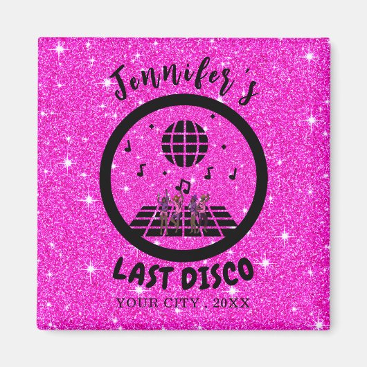 ブライトピンクグリッターディスコバチェロレッテ マグネット (正面)
