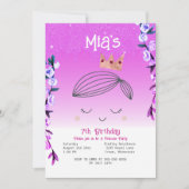 ブライトピンクグリッタープリンセスガールズ誕生日 招待状 (正面)