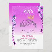 ブライトピンクグリッタープリンセスガールズ誕生日 招待状 (正面/裏面)