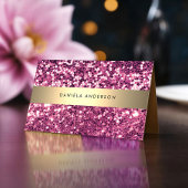 ブライトピンクグリッターラグジュアリーグラームQRコード 名刺