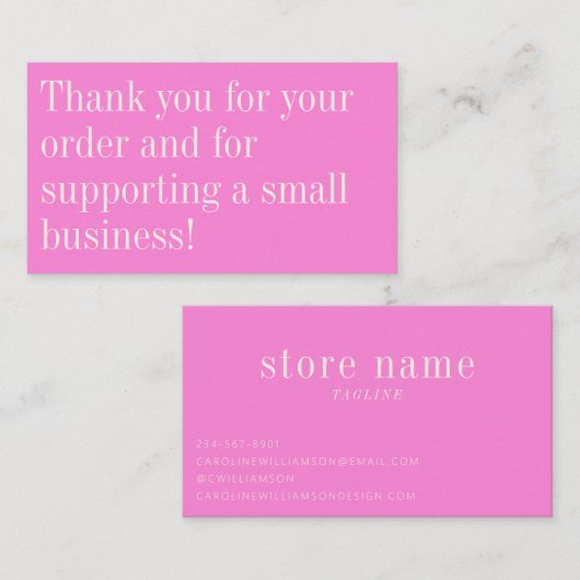 ブライトピンクサンキューメッセージブティックパッキング 名刺 (正面/裏面)