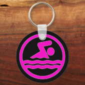 ブライトピンクスイムデカール泳ぐ人またはコーチキーチェーン キーホルダー (正面)