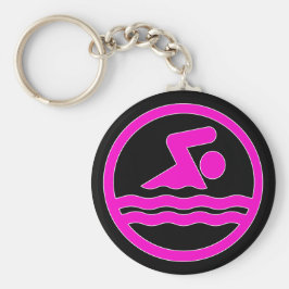 ブライトピンクスイムデカール泳ぐ人またはコーチキーチェーン キーホルダー