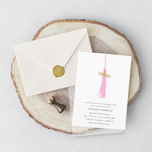 ブライトピンクタッセル卒業パーティフォトカスタム 招待状