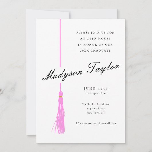 ブライトピンクタッセル |写真モダンの卒業 招待状 (正面)