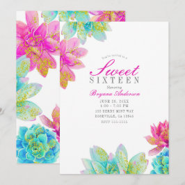 ブライトピンクティール（緑がかった色）ガーデンサツカレンツ16パーティー 招待状