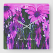 ブライトピンクデイジーフラワーズ抽象芸術アート スクエア壁時計 (正面)