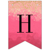 ブライトピンクハッピーバースデーと金ゴールドグリッター バンティングフラッグ (第2の旗)