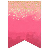 ブライトピンクハッピーバースデーと金ゴールドグリッター バンティングフラッグ (第1の旗)