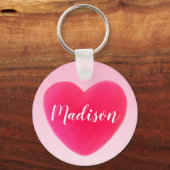 ブライトピンクハート名前をカスタムする キーホルダー (正面)