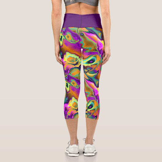 ブライトピンクパープルティール（緑がかった色）ターコイズマーブルフラクタル カプリレギンス (裏面)