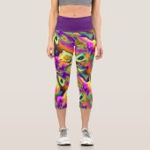 ブライトピンクパープルティール(緑がかった色)ターコイズマーブルフラクタル カプリレギンス (正面)