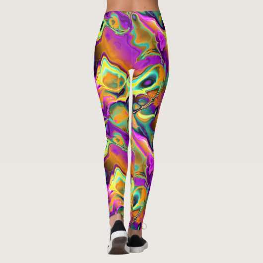 ブライトピンクパープルティール（緑がかった色）ターコイズマーブルフラクタル レギンス (裏面)