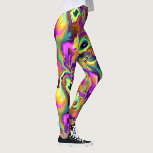 ブライトピンクパープルティール（緑がかった色）ターコイズマーブルフラクタル レギンス (右)