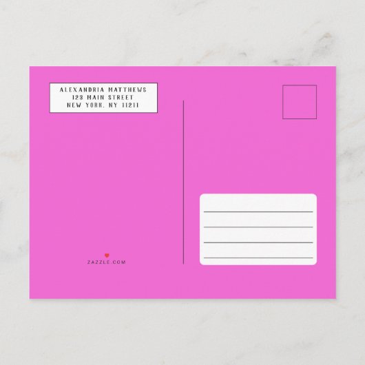 ブライトピンクパープルフローラバタフライ誕生日 インビテーションポストカード (裏面)