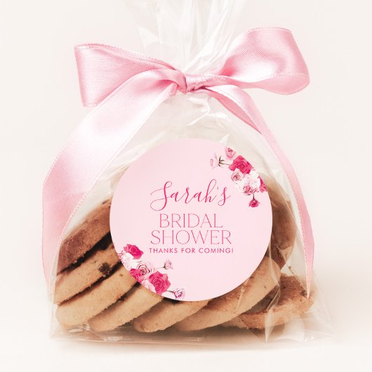 ブライトピンクフローラブライダルシャワーメッセージカードシール ラウンドシール