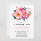 ブライトピンクフローラブーケ卒業パーティー 招待状 (正面)