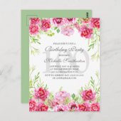 ブライトピンクフローラ女子100歳の誕生日パーティー ポストカード (正面/裏面)