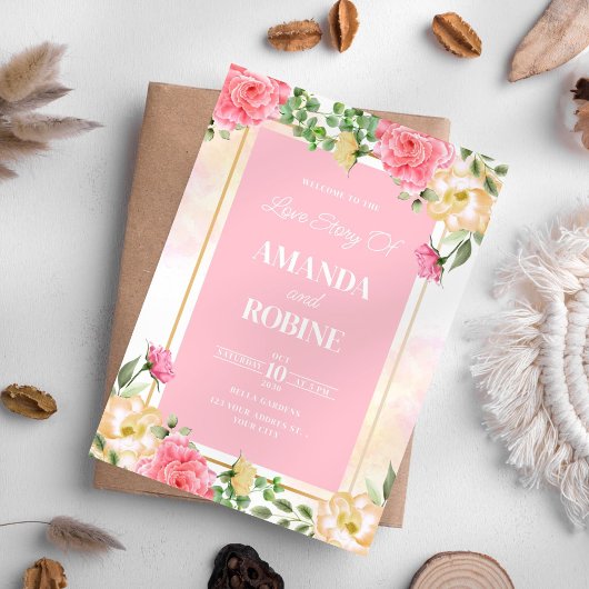 ブライトピンクフローラ結婚式招待状 招待状