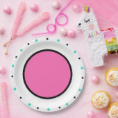 ブライトピンクブラックターコイズドット ペーパープレート (パーティー)