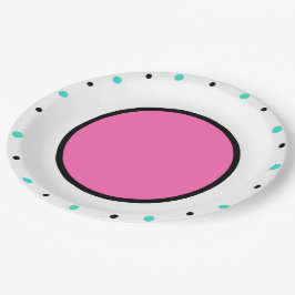 ブライトピンクブラックターコイズドット ペーパープレート