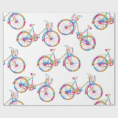 ブライトピンクブルーグリーンヴィンテージレトロ自転車 ラッピングペーパー (フラット)