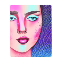 ブライトピンクボグラデーションホポップ・アートのレトロレディ メタルプリント