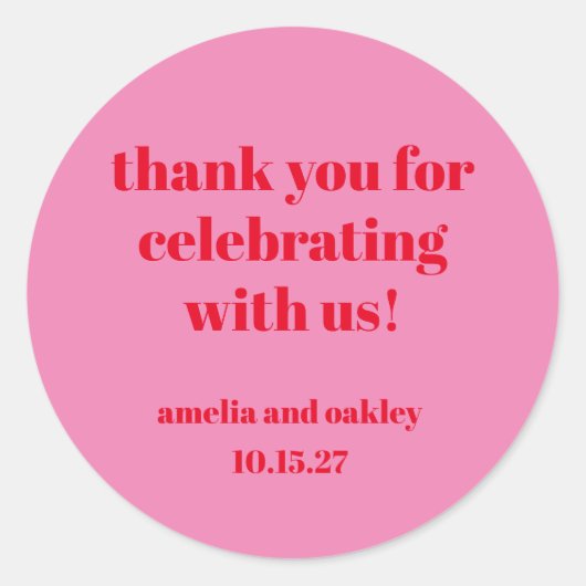 ブライトピンクレッドレトロカスタムウェディングサンキュー ラウンドシール (正面)