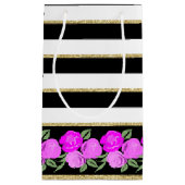 ブライトピンクローゼオンブラック、ホワイト、金ゴールド抱き枕 スモールペーパーバッグ (正面)