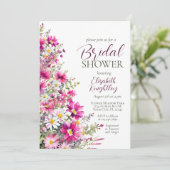 ブライトピンクワイルドフラワーズフローラボホブライダルシャワー 招待状 (スタンド正面)