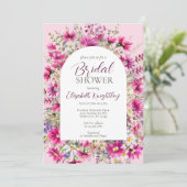 ブライトピンクワイルドフラワーズフローラボホブライダルシャワー 招待状 (スタンド正面)