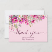 ブライトピンクワイルドフラワーズボホフローラありがとう カード (正面)