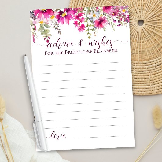 ブライトピンクワイルドフラワーズボホフローラウィッシュアドバイス カード