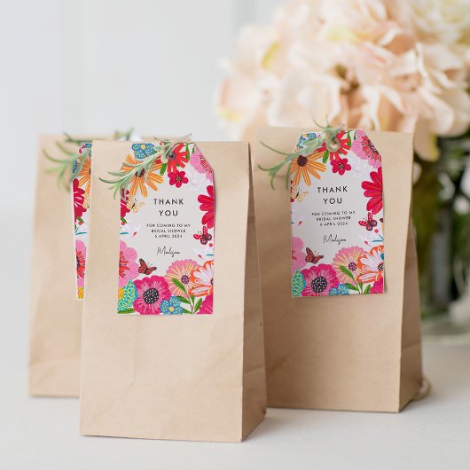 ブライトピンクワイルドフラワーブライダルシャワーありがとう ギフトタグ