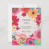 ブライトピンクワイルドフラワーブライダルシャワー サンキューカード (正面)
