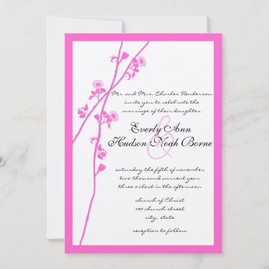 ブライトピンクワイルドフラワーブランチ結婚式招待状 招待状 (正面)