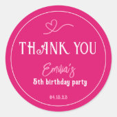 ブライトピンク子供の誕生日パーティーありがとう ラウンドシール (正面)