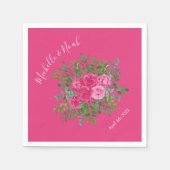 ブライトピンク結婚フローラ スタンダードカクテルナプキン (正面)