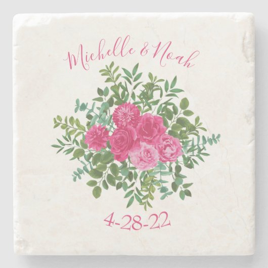 ブライトピンク結婚フローラ ストーンコースター (正面)