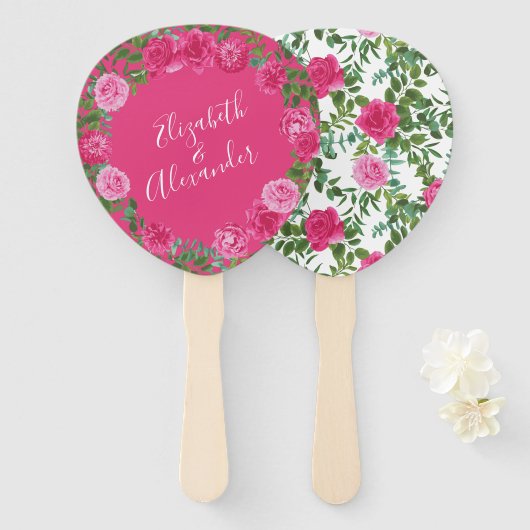 ブライトピンク結婚フローラ ハンドファン (正面&裏面)