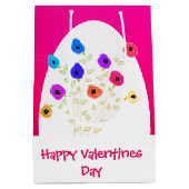 ブライトピンク花ハッピーバレンタイン中バッグ ミディアムペーパーバッグ (裏面)