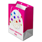 ブライトピンク花ハッピーバレンタイン中バッグ ミディアムペーパーバッグ (裏面アングル)